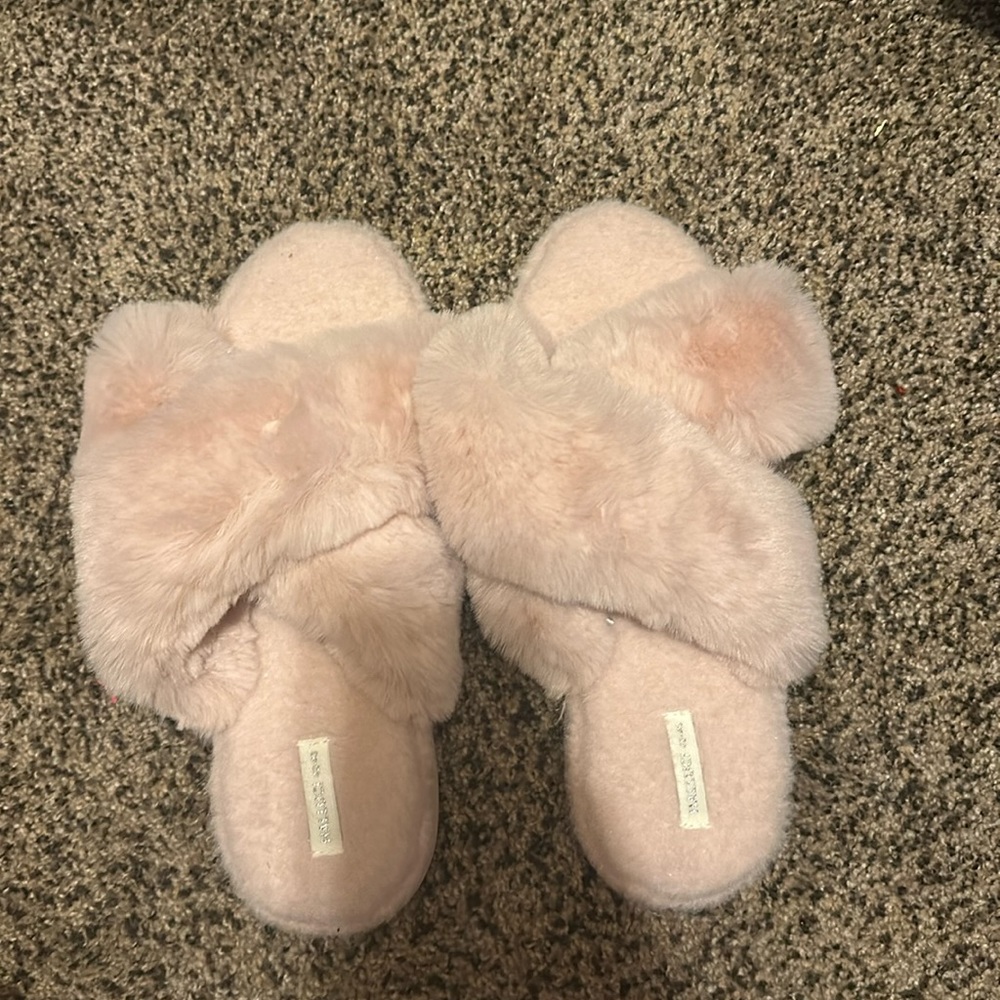 Fuzzy light pink slippers
